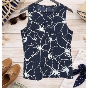 Banana Republic Peplum Top Wms 8 Navy Blue Floral Sleeveless Preppy Nautical